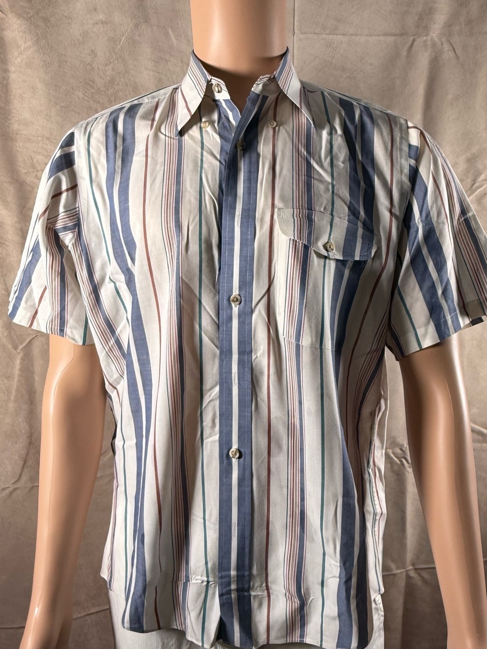 Men's Short-Sleeve Button-Down Shirt - Blue & White Stripe